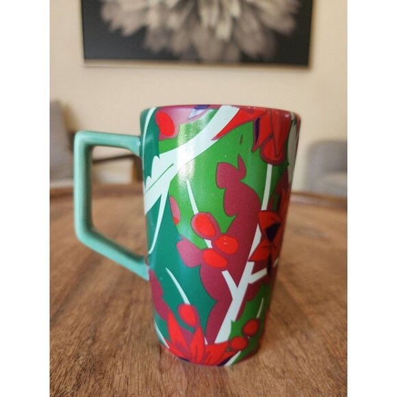 2016 Teavana Starbucks Green & Red Poinsettia Holiday Tea Cup Mug 12oz - Picture 1 of 4
